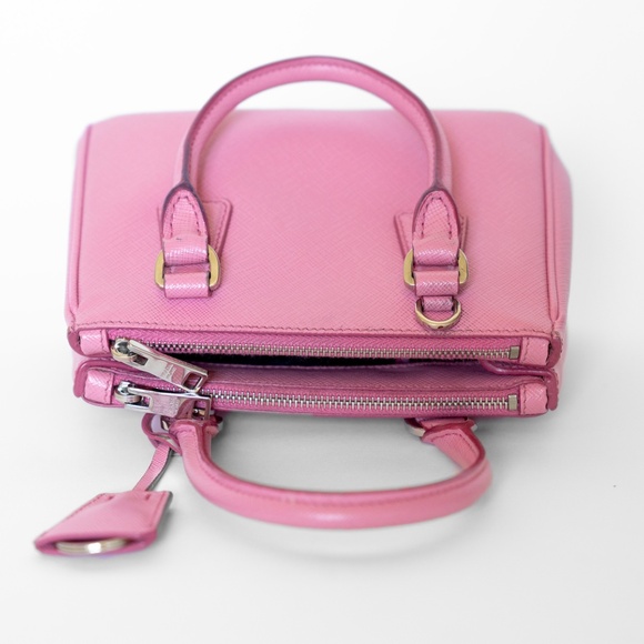 Prada Mini Saffiano Lux Double-Zip Tote in Pink Leather Crossbody & Top Handle - Picture 4 of 8